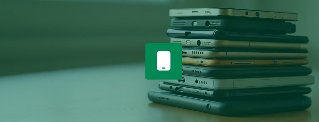 A stack of smartphones is shown with a smartphone icon in the foreground